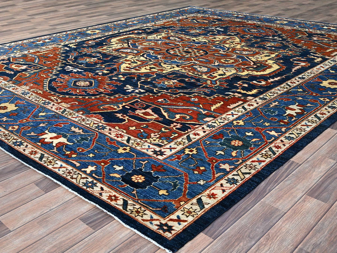 9'2" x 11'8" New Hand Knotted Blue Wool Rectangle Oriental Rug - MOA10286510