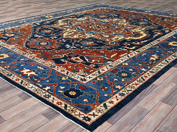 9'2" x 11'8" New Hand Knotted Blue Wool Rectangle Oriental Rug - MOA10286510