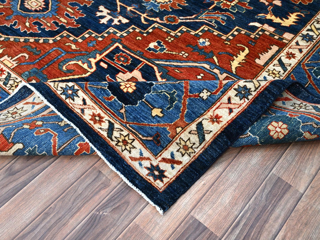 9'2" x 11'8" New Hand Knotted Blue Wool Rectangle Oriental Rug - MOA10286510