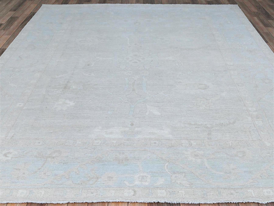 8'2" x 9'6" New Hand Knotted Grey Wool Rectangle Oriental Rug - MOA10286512