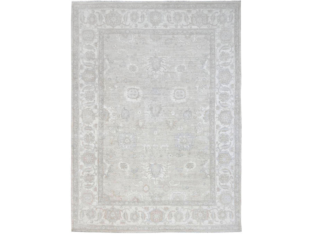 8'11" x 11'10" New Hand Knotted Grey Wool Rectangle Oriental Rug - MOA10286513