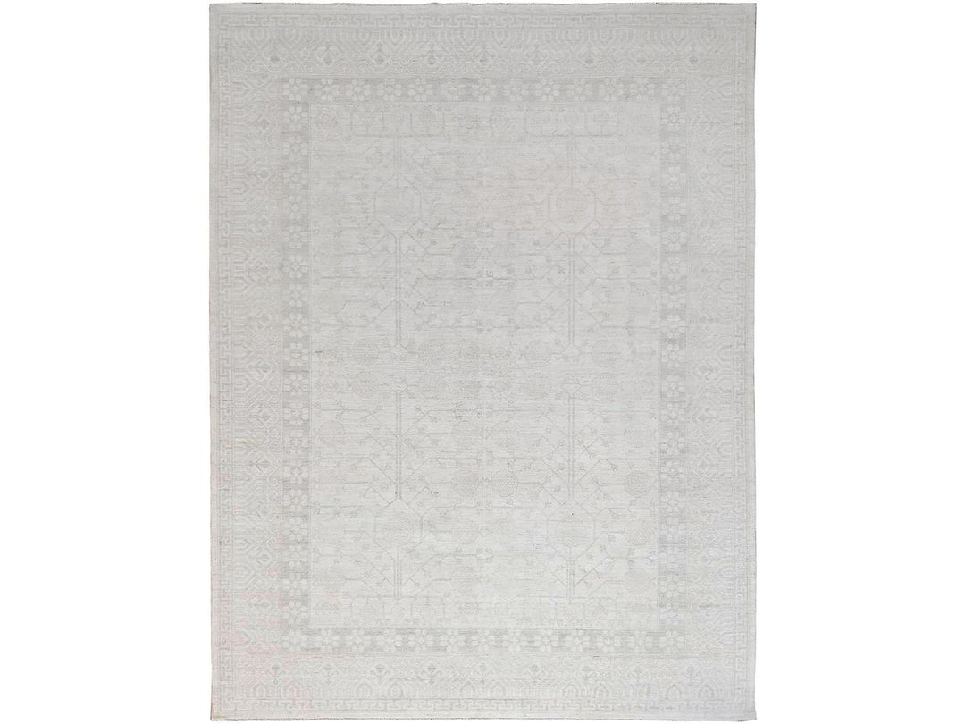 9'11" x 13'10" New Hand Knotted Ivory Wool Rectangle Oriental Rug - MOA10286515