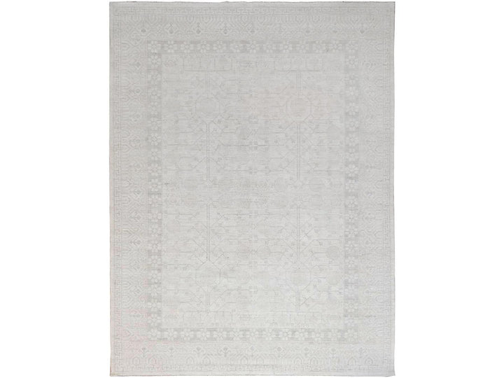 9'11" x 13'10" New Hand Knotted Ivory Wool Rectangle Oriental Rug - MOA10286515