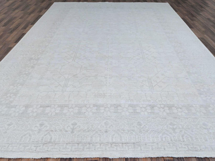 9'11" x 13'10" New Hand Knotted Ivory Wool Rectangle Oriental Rug - MOA10286515