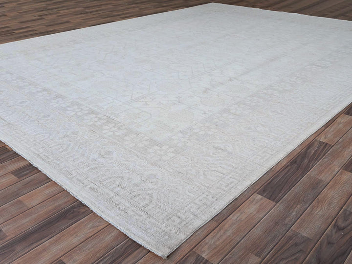 9'11" x 13'10" New Hand Knotted Ivory Wool Rectangle Oriental Rug - MOA10286515