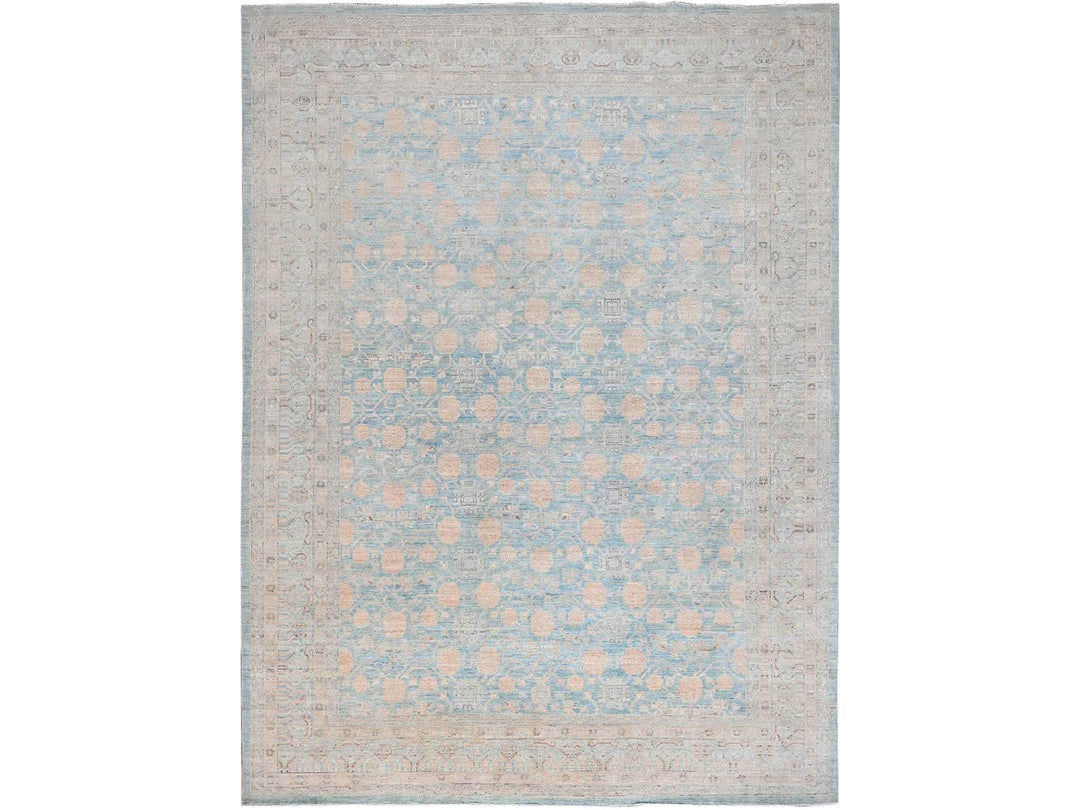 9'11" x 13'6" New Hand Knotted Blue Wool Rectangle Oriental Rug - MOA10286517