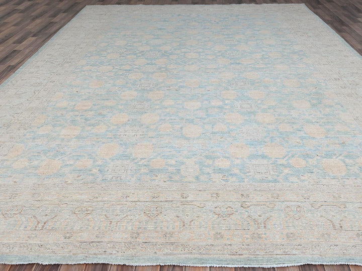 9'11" x 13'6" New Hand Knotted Blue Wool Rectangle Oriental Rug - MOA10286517