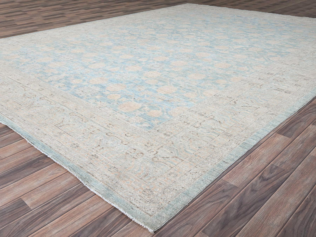 9'11" x 13'6" New Hand Knotted Blue Wool Rectangle Oriental Rug - MOA10286517