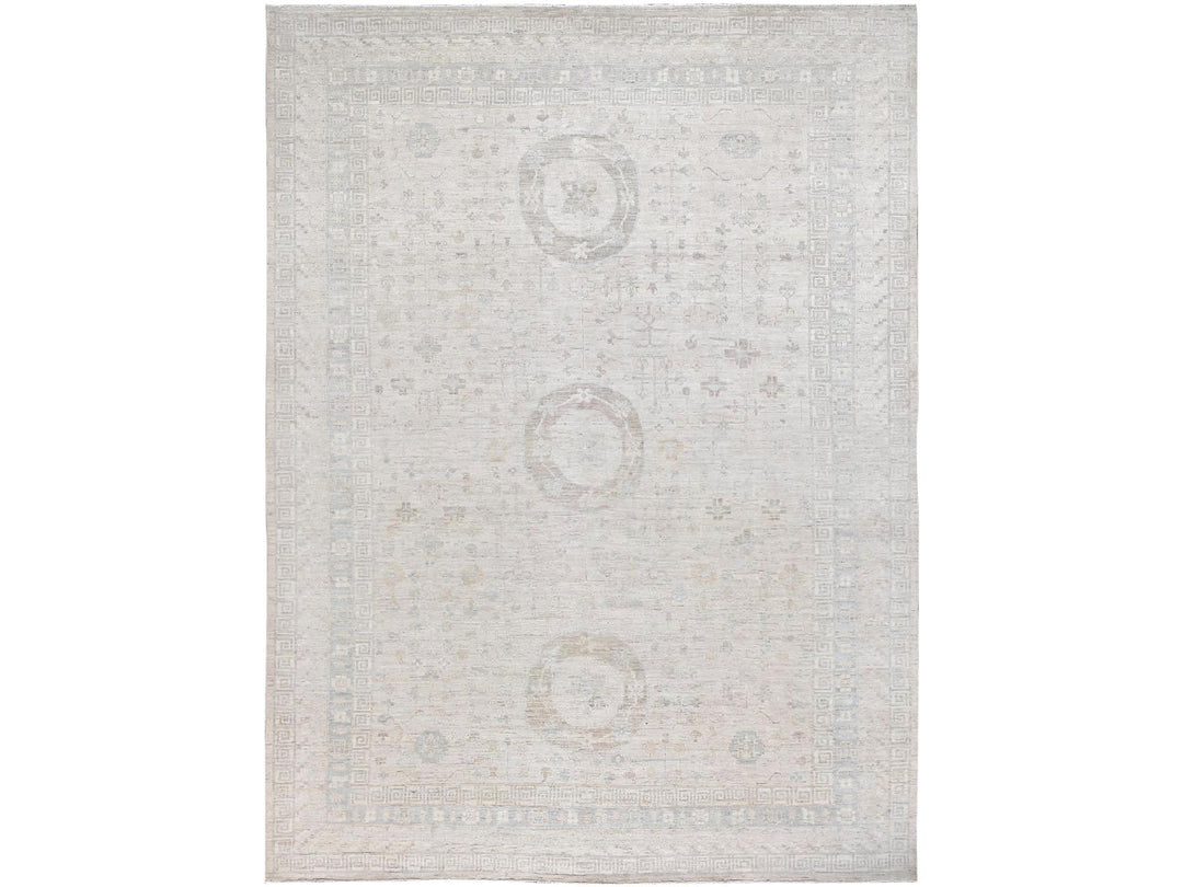 9'10" x 13'10" New Hand Knotted Ivory Wool Rectangle Oriental Rug - MOA10286520