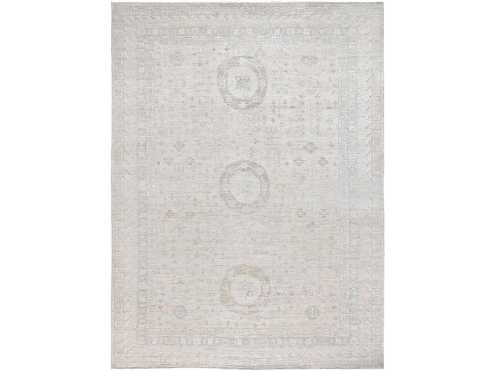 9'10" x 13'10" New Hand Knotted Ivory Wool Rectangle Oriental Rug - MOA10286520