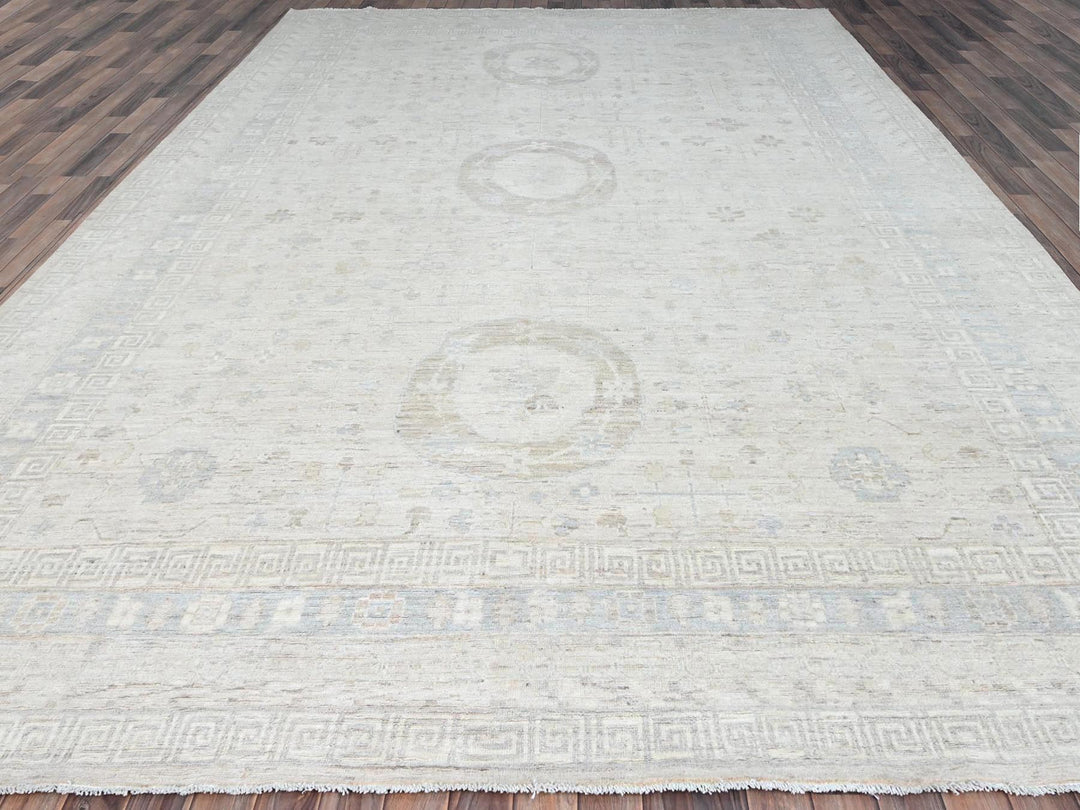 9'10" x 13'10" New Hand Knotted Ivory Wool Rectangle Oriental Rug - MOA10286520