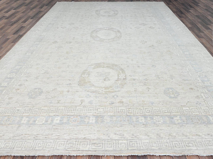 9'10" x 13'10" New Hand Knotted Ivory Wool Rectangle Oriental Rug - MOA10286520