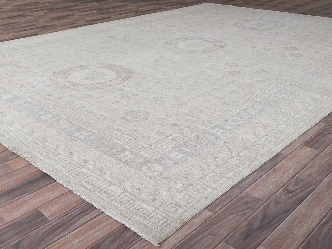 9'10" x 13'10" New Hand Knotted Ivory Wool Rectangle Oriental Rug - MOA10286520