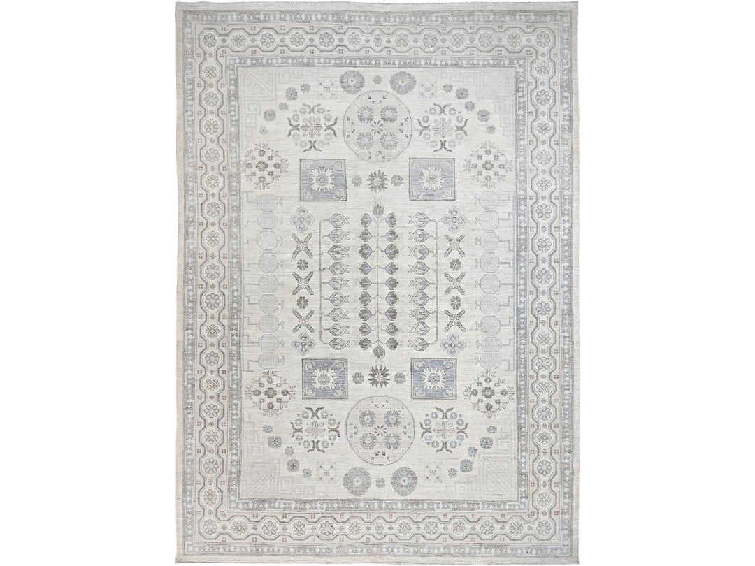 9'11" x 13'6" New Hand Knotted Ivory Wool Rectangle Oriental Rug - MOA10286521
