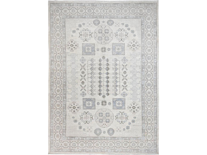 9'11" x 13'6" New Hand Knotted Ivory Wool Rectangle Oriental Rug - MOA10286521