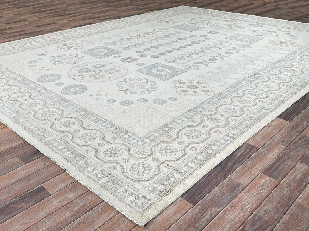 9'11" x 13'6" New Hand Knotted Ivory Wool Rectangle Oriental Rug - MOA10286521