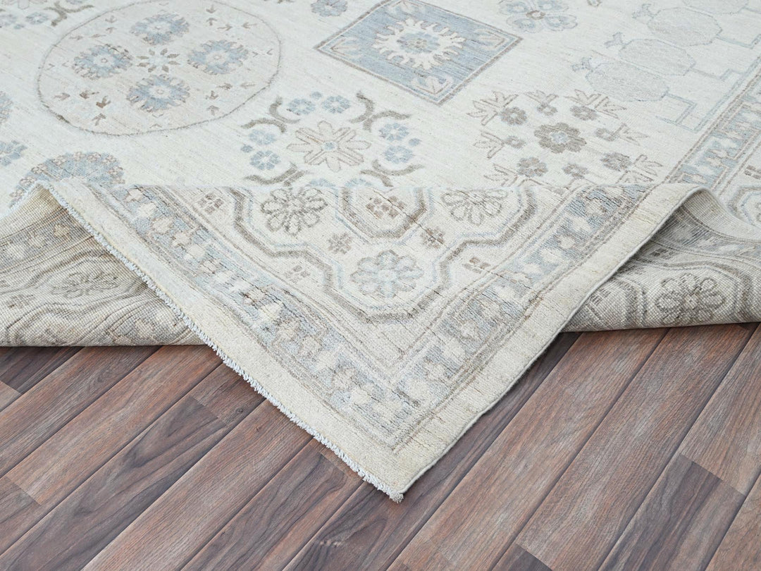 9'11" x 13'6" New Hand Knotted Ivory Wool Rectangle Oriental Rug - MOA10286521