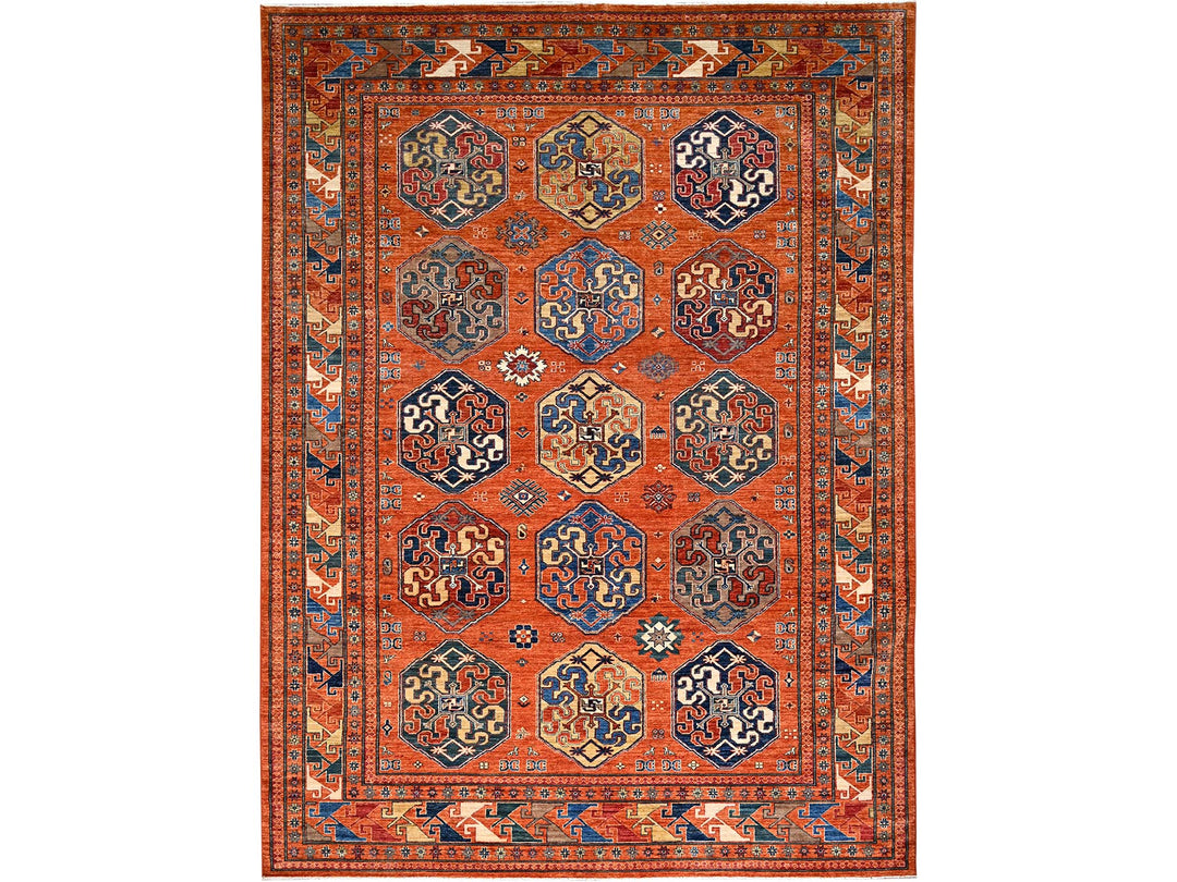8'10" x 11'10" New Hand Knotted Orange Wool Rectangle Oriental Rug - MOA10286539