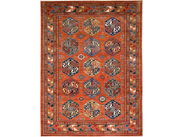 8'10" x 11'10" New Hand Knotted Orange Wool Rectangle Oriental Rug - MOA10286539