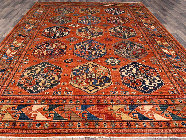 8'10" x 11'10" New Hand Knotted Orange Wool Rectangle Oriental Rug - MOA10286539