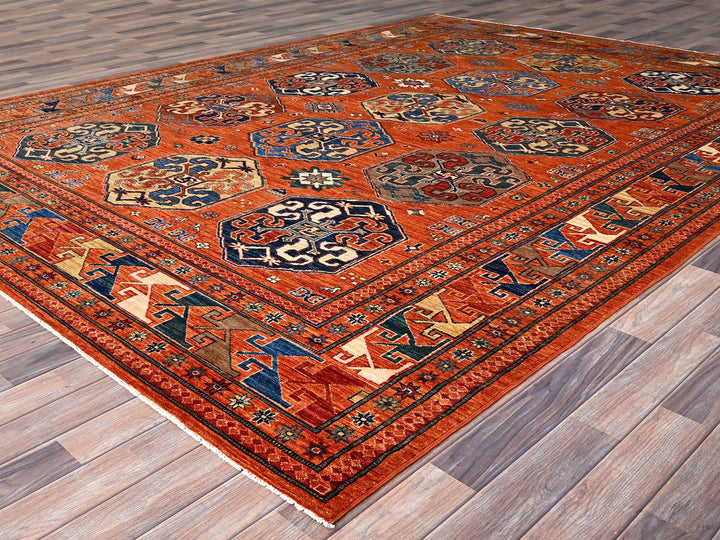 8'10" x 11'10" New Hand Knotted Orange Wool Rectangle Oriental Rug - MOA10286539