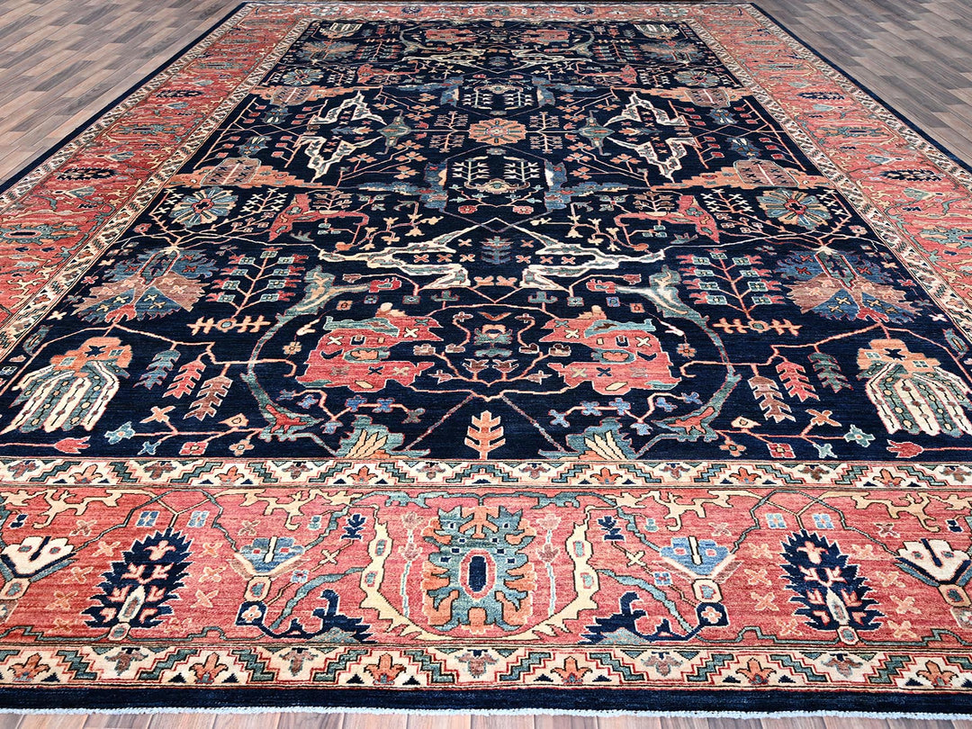 11'11" x 17'6" New Hand Knotted Blue Wool Rectangle Oriental Rug - MOA10286573