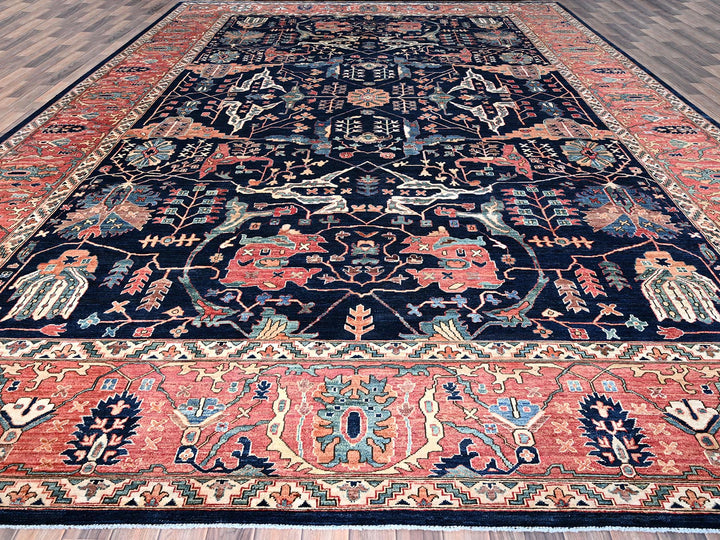 11'11" x 17'6" New Hand Knotted Blue Wool Rectangle Oriental Rug - MOA10286573