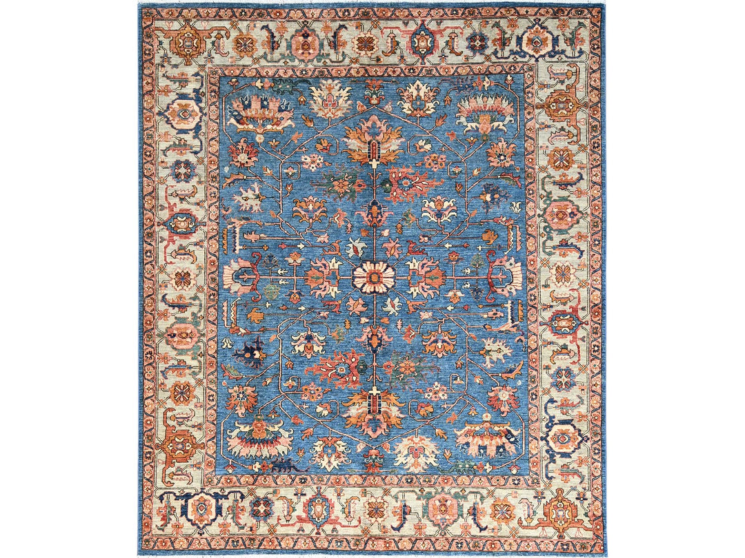 8'3" x 9'9" New Hand Knotted Blue Wool Rectangle Oriental Rug - MOA10286575
