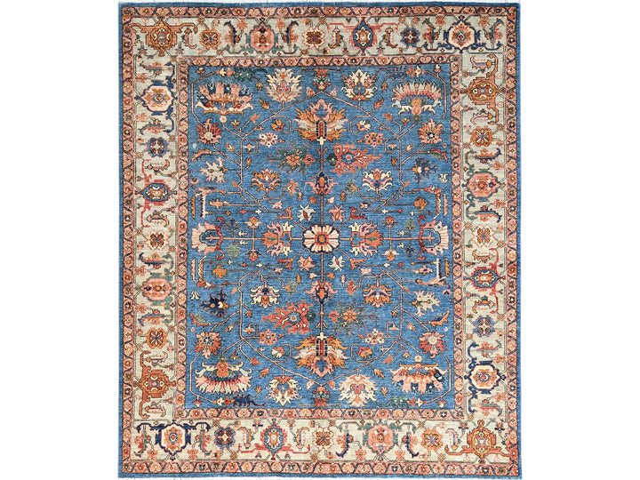 8'3" x 9'9" New Hand Knotted Blue Wool Rectangle Oriental Rug - MOA10286575