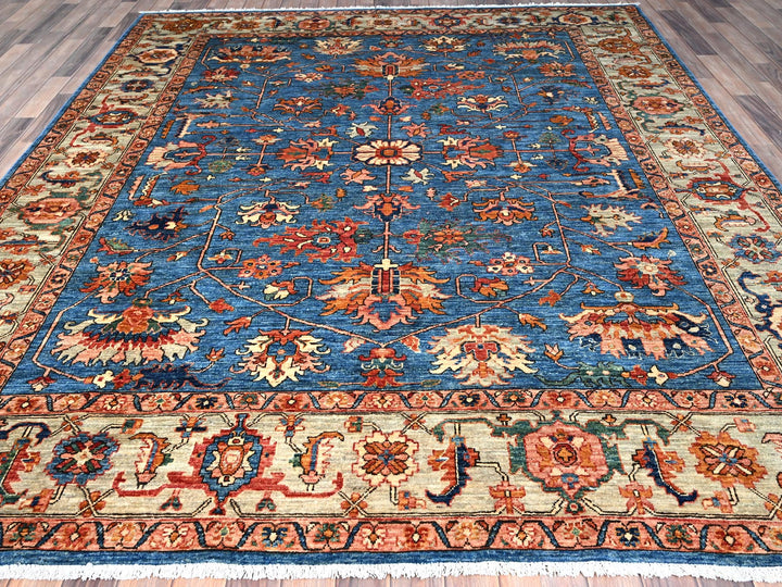 8'3" x 9'9" New Hand Knotted Blue Wool Rectangle Oriental Rug - MOA10286575
