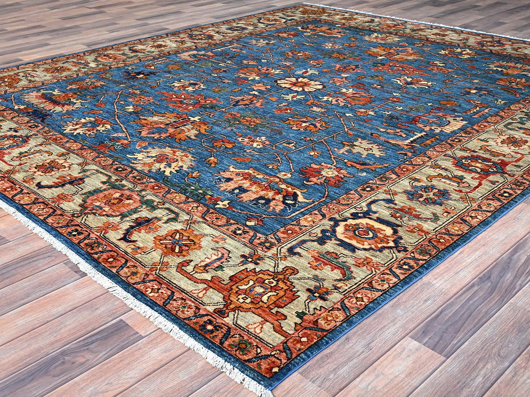 8'3" x 9'9" New Hand Knotted Blue Wool Rectangle Oriental Rug - MOA10286575