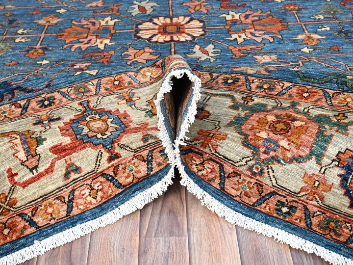 8'3" x 9'9" New Hand Knotted Blue Wool Rectangle Oriental Rug - MOA10286575