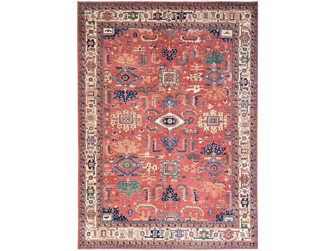10'1" x 13'11" New Hand Knotted Red Wool Rectangle Oriental Rug - MOA10286576