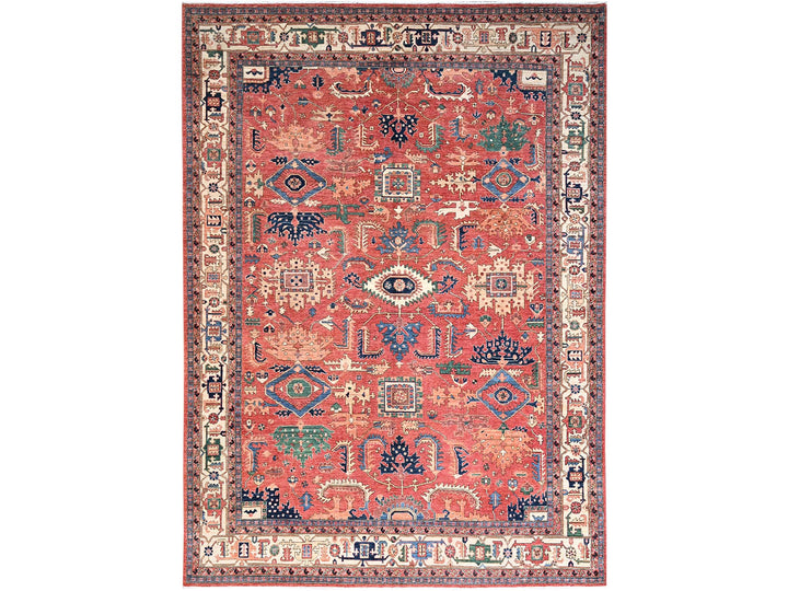 10'1" x 13'11" New Hand Knotted Red Wool Rectangle Oriental Rug - MOA10286576