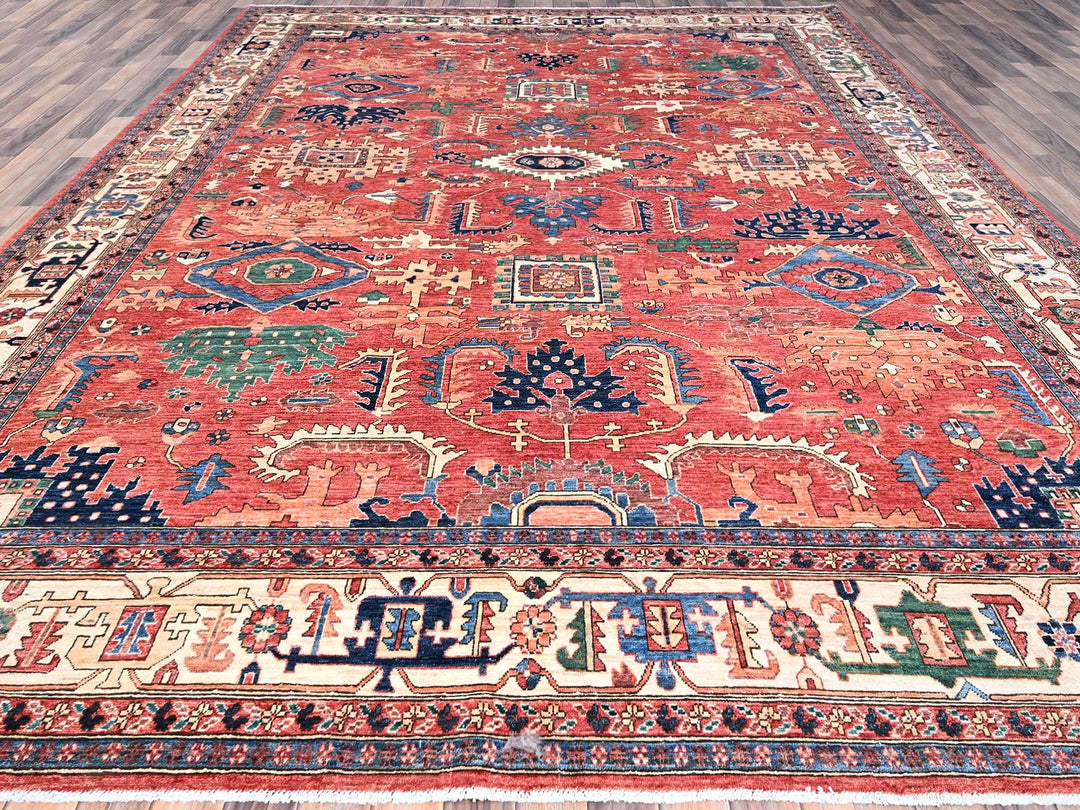 10'1" x 13'11" New Hand Knotted Red Wool Rectangle Oriental Rug - MOA10286576