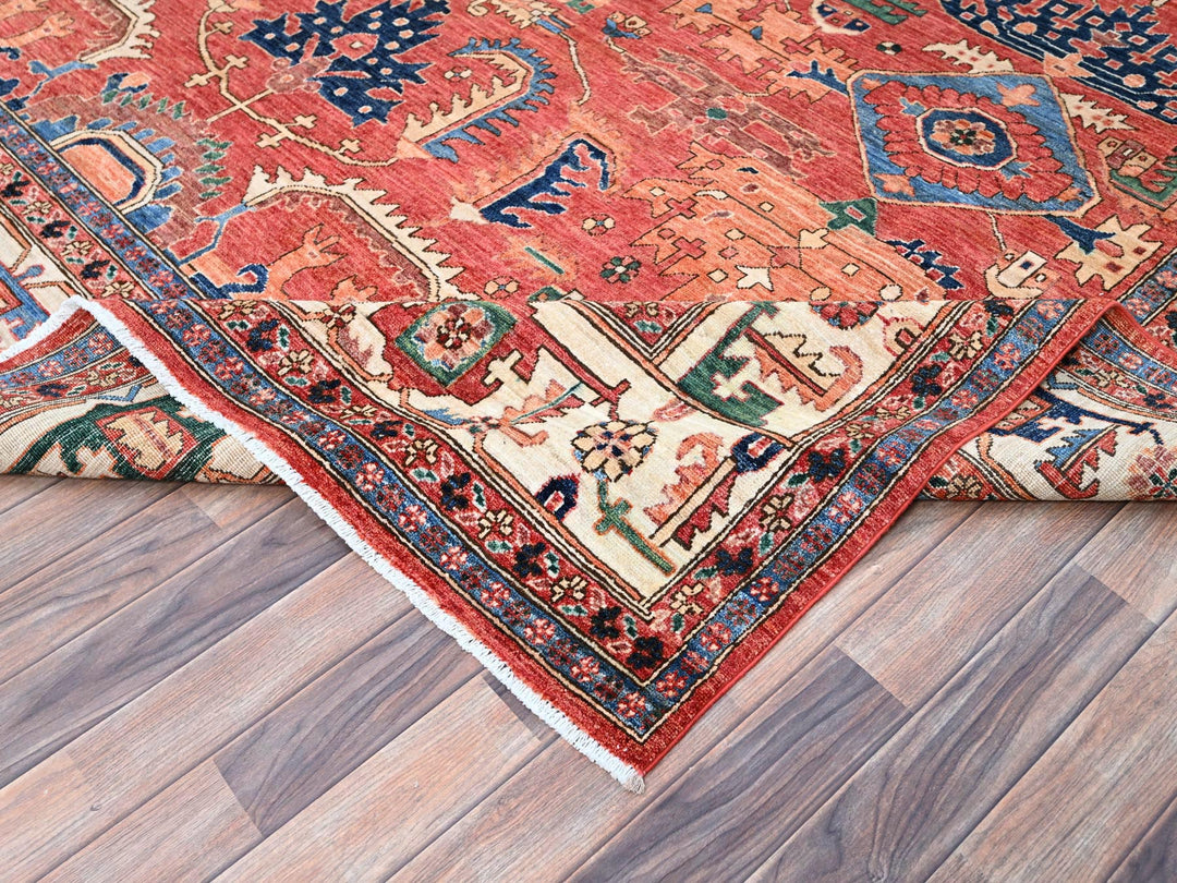 10'1" x 13'11" New Hand Knotted Red Wool Rectangle Oriental Rug - MOA10286576