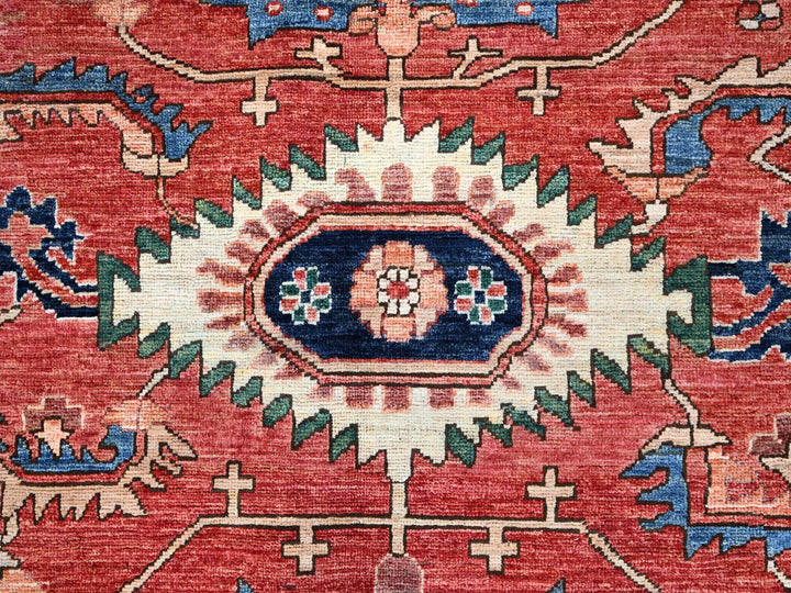 10'1" x 13'11" New Hand Knotted Red Wool Rectangle Oriental Rug - MOA10286576