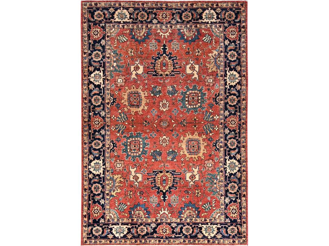 6'1" x 8'10" New Hand Knotted Red Wool Rectangle Oriental Rug - MOA10286586