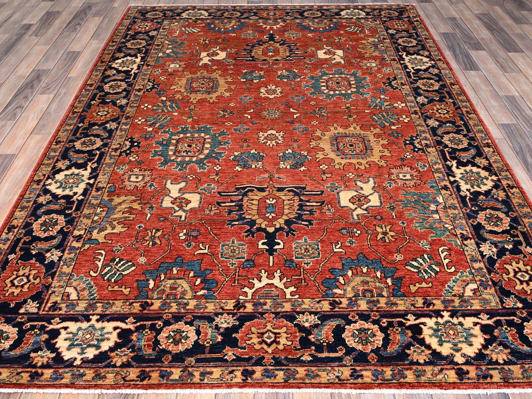 6'1" x 8'10" New Hand Knotted Red Wool Rectangle Oriental Rug - MOA10286586