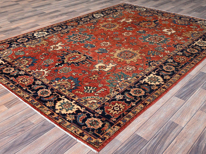 6'1" x 8'10" New Hand Knotted Red Wool Rectangle Oriental Rug - MOA10286586