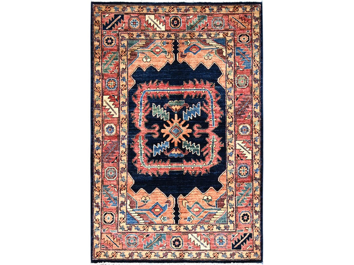 4'1" x 6'2" New Hand Knotted Blue Wool Rectangle Oriental Rug - MOA10286589