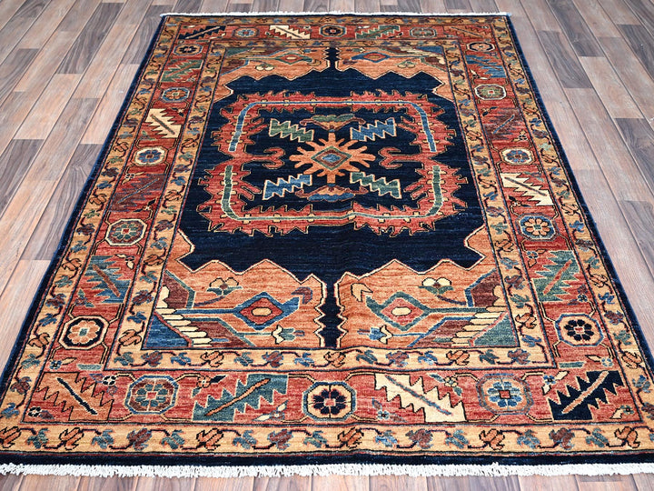 4'1" x 6'2" New Hand Knotted Blue Wool Rectangle Oriental Rug - MOA10286589