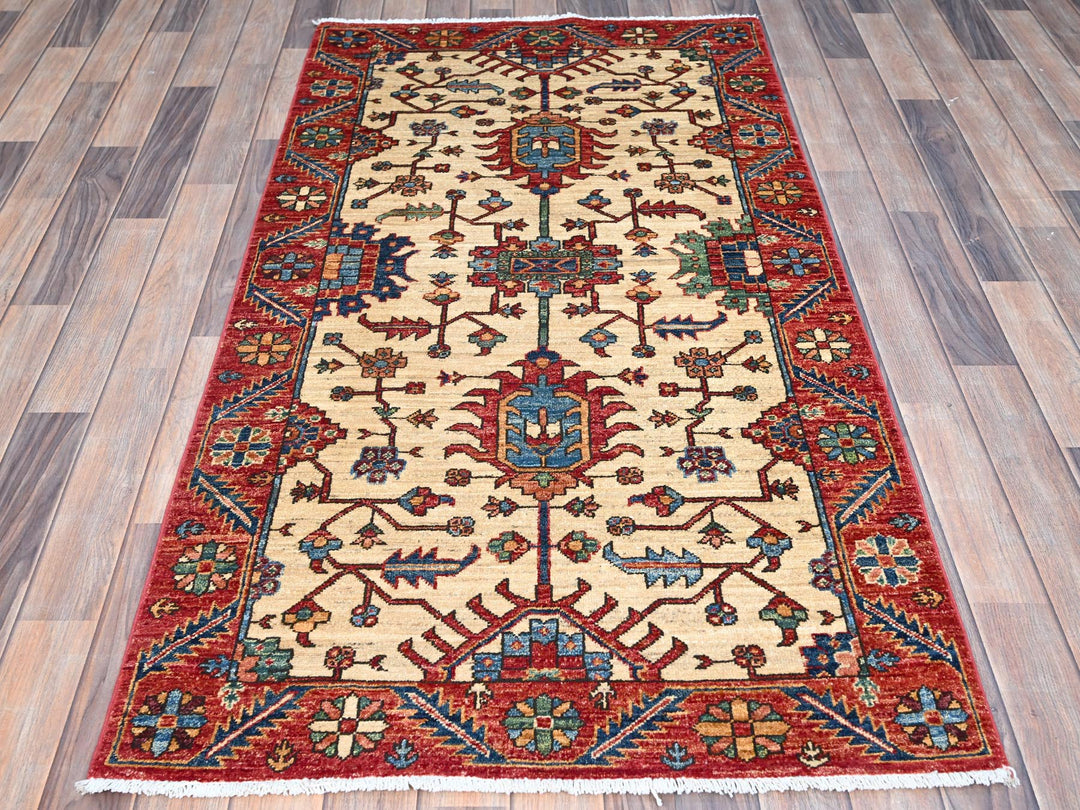 3'2" x 6'1" New Hand Knotted Beige Wool Rectangle Oriental Rug - MOA10286607