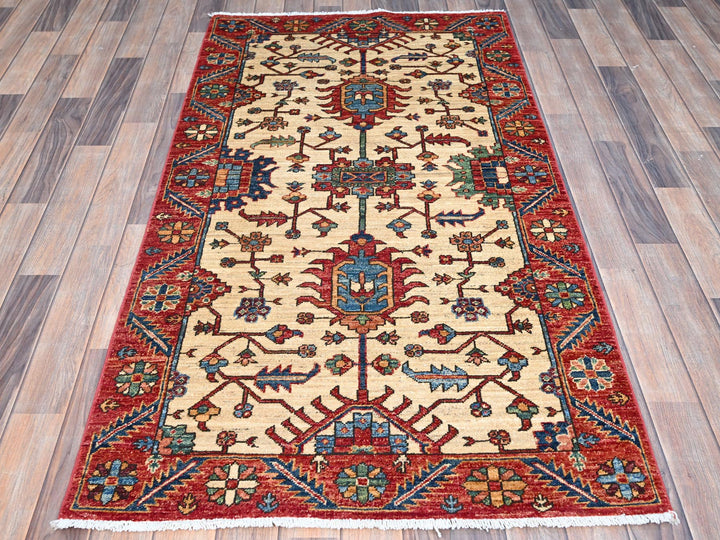 3'2" x 6'1" New Hand Knotted Beige Wool Rectangle Oriental Rug - MOA10286607