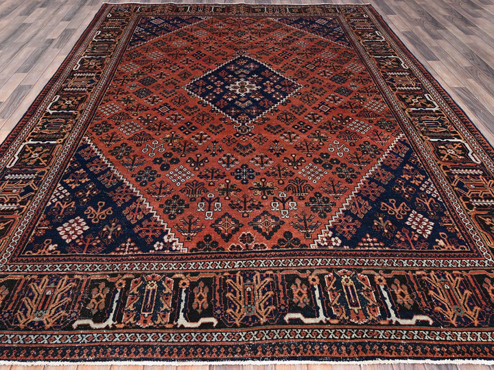 8'1" x 11'3" Vintage Hand Knotted Red Wool Rectangle Oriental Rug - MOA10286615
