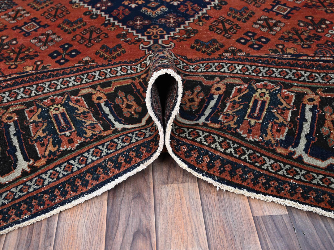 8'1" x 11'3" Vintage Hand Knotted Red Wool Rectangle Oriental Rug - MOA10286615