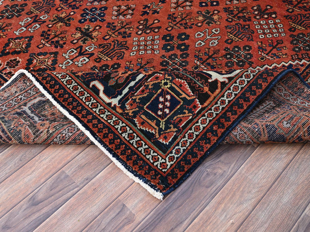 8'1" x 11'3" Vintage Hand Knotted Red Wool Rectangle Oriental Rug - MOA10286615