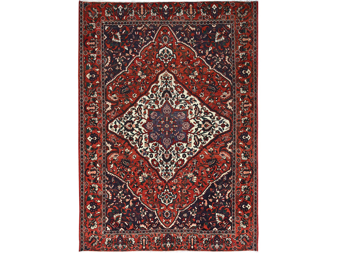 8'7" x 11'2" Vintage Hand Knotted Red Wool Rectangle Oriental Rug - MOA10286618