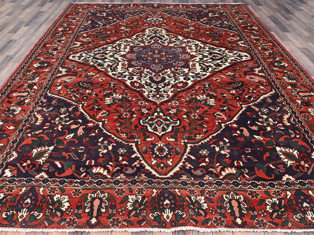 8'7" x 11'2" Vintage Hand Knotted Red Wool Rectangle Oriental Rug - MOA10286618