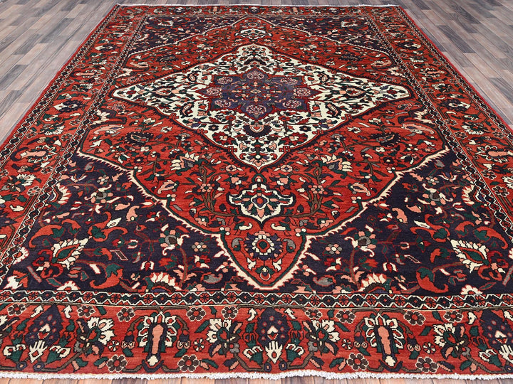 8'7" x 11'2" Vintage Hand Knotted Red Wool Rectangle Oriental Rug - MOA10286618